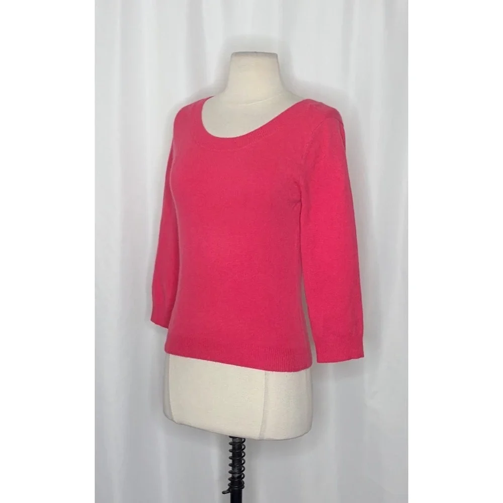 GARNET HILL Cashmere Sweater Scoop Neck Solid Pink Bright Pullover‎ X-Small